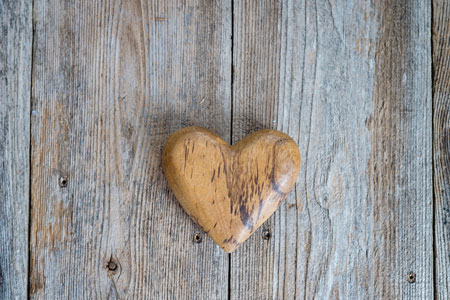 testimonial, heart on wood